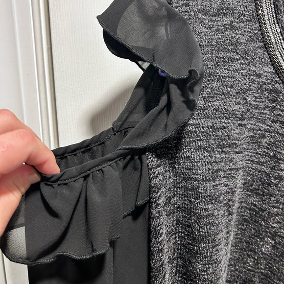 Maurice Embellished Neck Cold Shoulder Top with Chiffon Sleeves - Picture 7 of 10